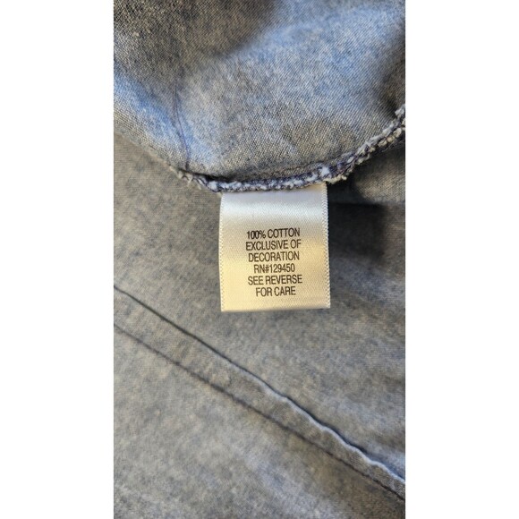 Apt 9 Womens Denim Chambray Polka Dot Button Up Shirt XL Roll Tab Sleeves Cotton - Picture 9 of 10